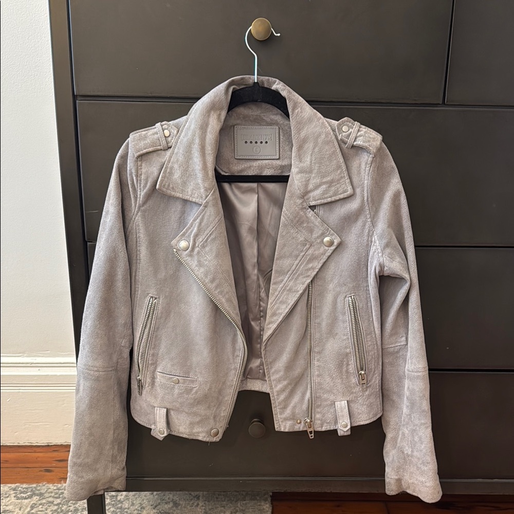 Blank NYC Suede Moto Jacket - Light Blue/Grey